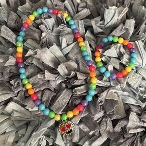 Girls colorful stretchy necklace and bracelet set.